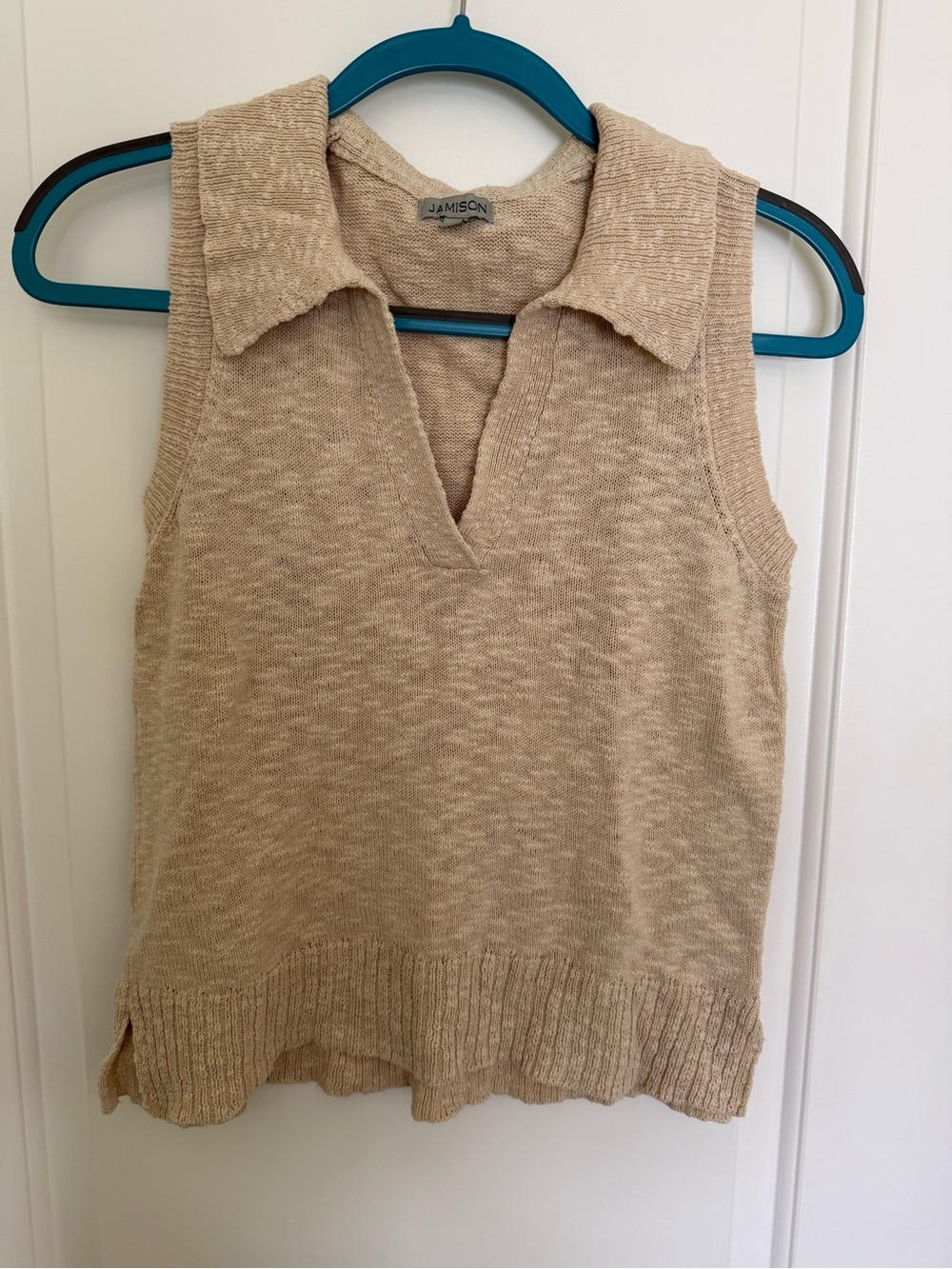 Jamison Cream Textured Knit Top with Collared Neck